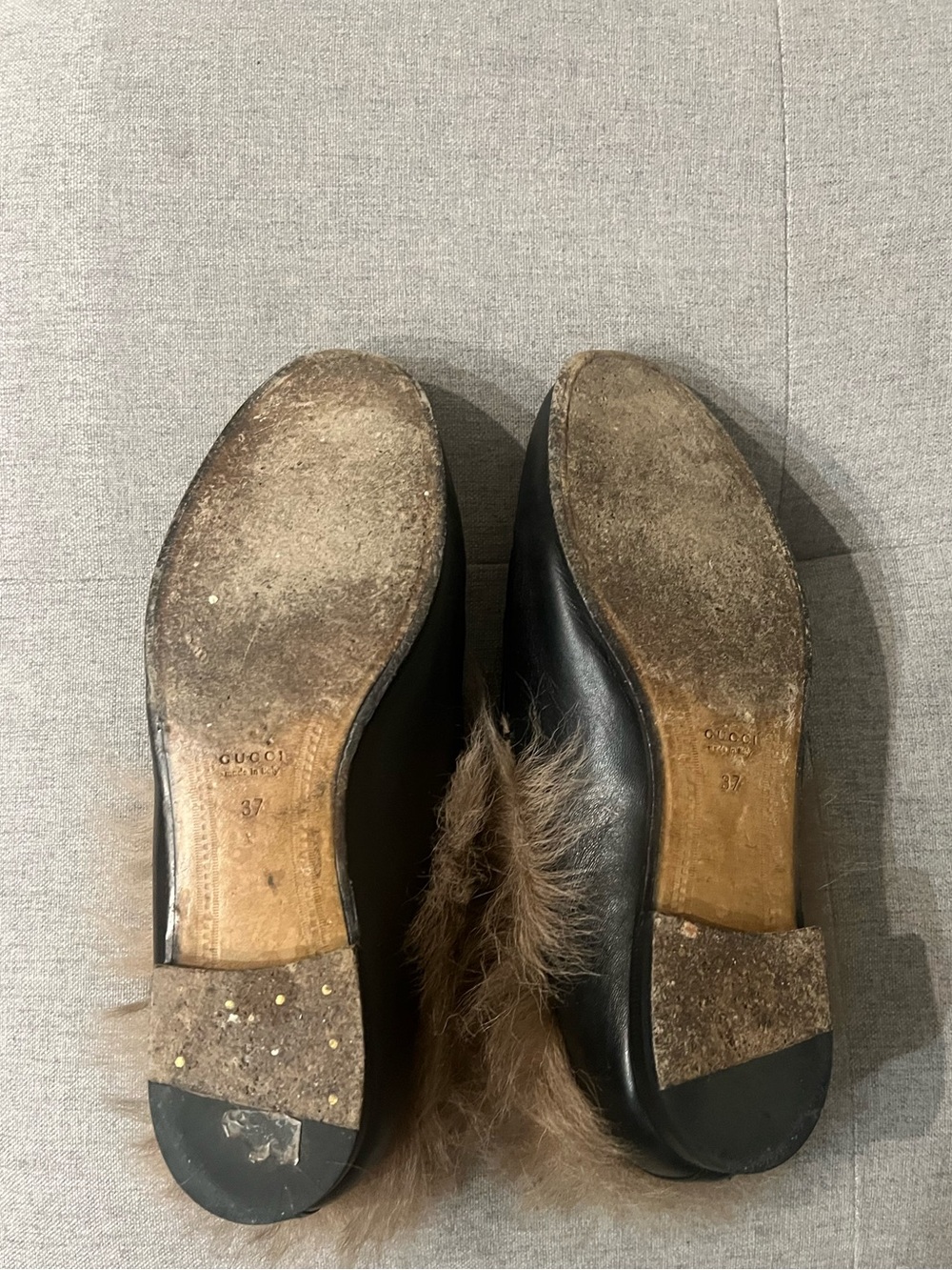 Gucci Leather Fur Lined Jordaan Loafers -Black - Picture 7 of 7